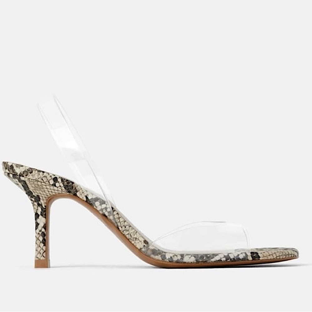 Zara snakeskin kitten heel with clear strap